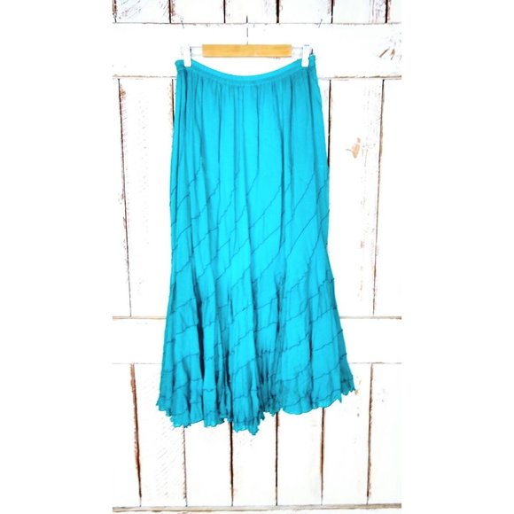 Vintage blue sheer rayon tiered ruffle maxi skirt - Picture 2 of 4